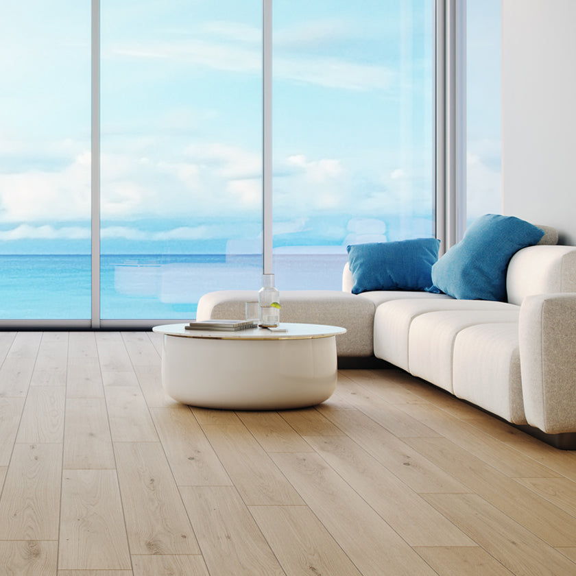 White knot free wide plank engineered hardwood floors in White Oak -  rewardflooring